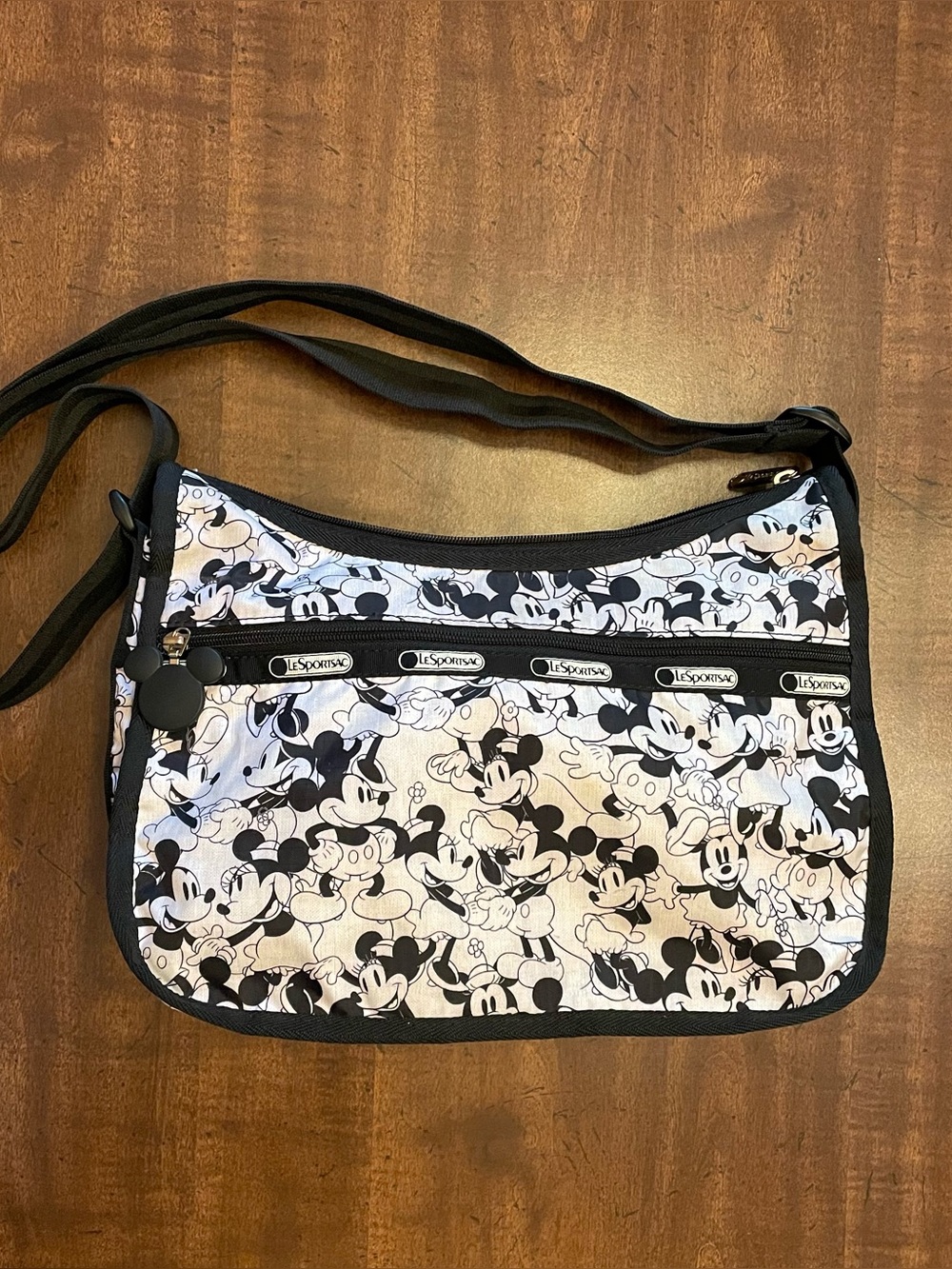 LeSportsac  x Disney Mickey Minnie Mouse Nylon Crossbody Bag - Black and White